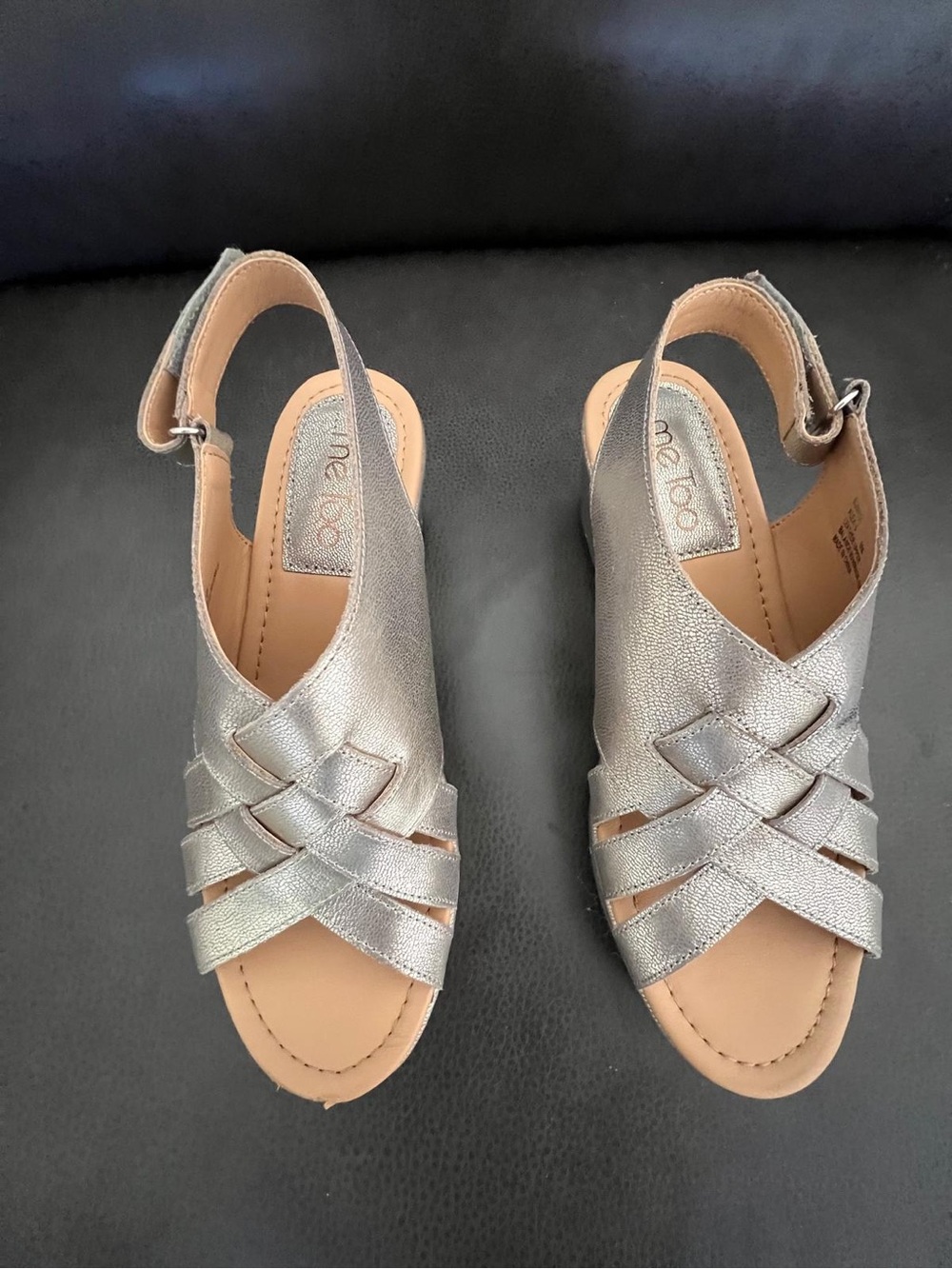 me too Metallic Silver Braided Slingback Sandals